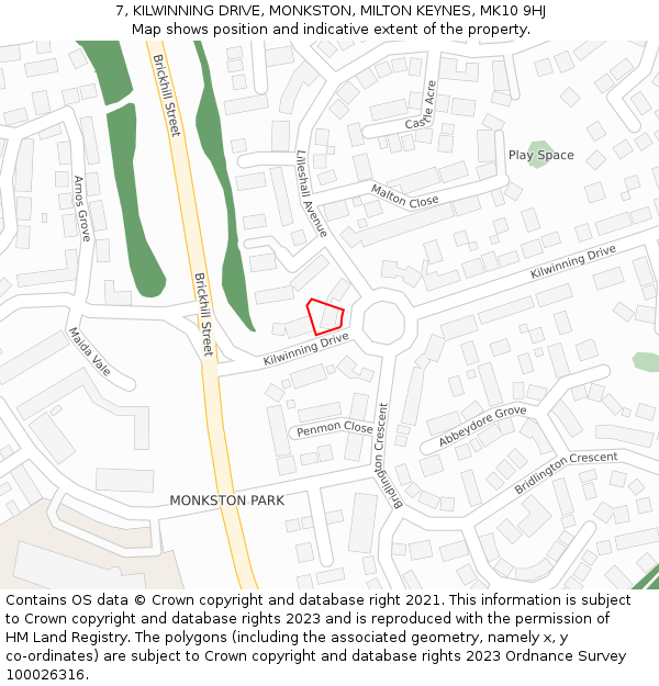 7, KILWINNING DRIVE, MONKSTON, MILTON KEYNES, MK10 9HJ: Location map and indicative extent of plot