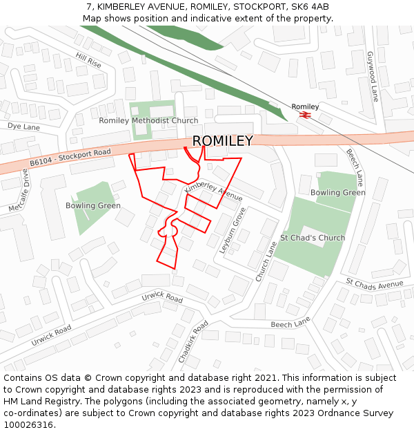 7, KIMBERLEY AVENUE, ROMILEY, STOCKPORT, SK6 4AB: Location map and indicative extent of plot