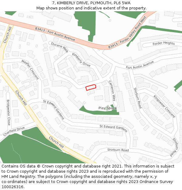 7, KIMBERLY DRIVE, PLYMOUTH, PL6 5WA: Location map and indicative extent of plot