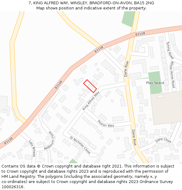7, KING ALFRED WAY, WINSLEY, BRADFORD-ON-AVON, BA15 2NG: Location map and indicative extent of plot