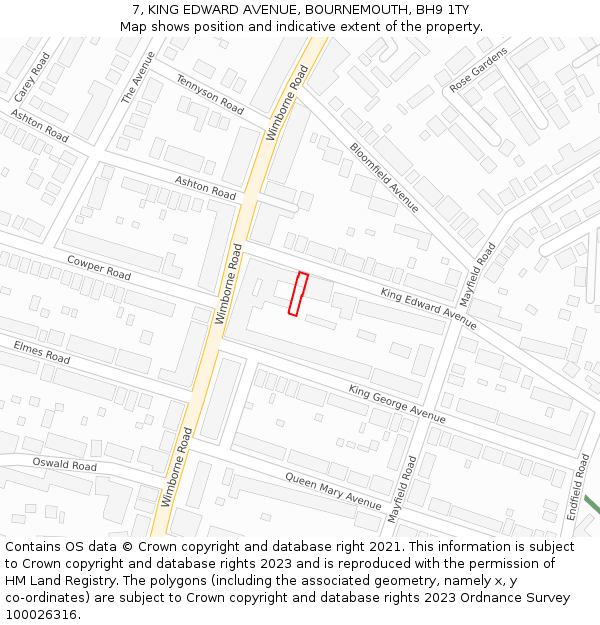 7, KING EDWARD AVENUE, BOURNEMOUTH, BH9 1TY: Location map and indicative extent of plot