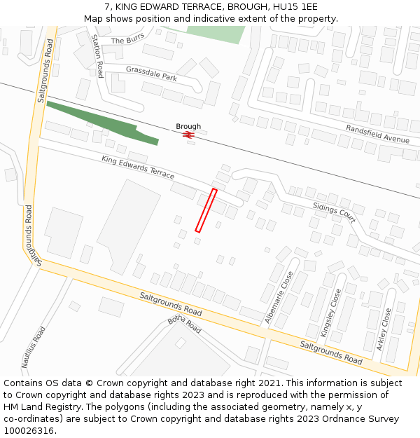 7, KING EDWARD TERRACE, BROUGH, HU15 1EE: Location map and indicative extent of plot