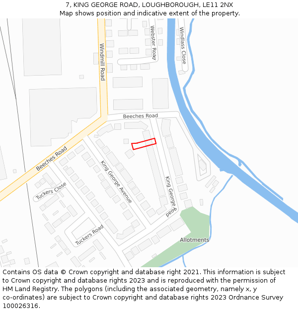 7, KING GEORGE ROAD, LOUGHBOROUGH, LE11 2NX: Location map and indicative extent of plot