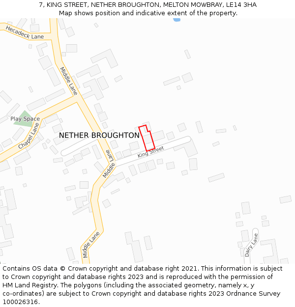 7, KING STREET, NETHER BROUGHTON, MELTON MOWBRAY, LE14 3HA: Location map and indicative extent of plot