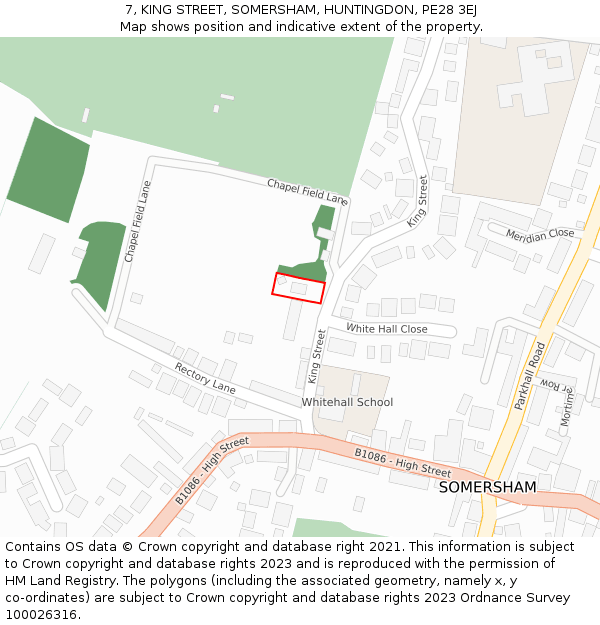 7, KING STREET, SOMERSHAM, HUNTINGDON, PE28 3EJ: Location map and indicative extent of plot