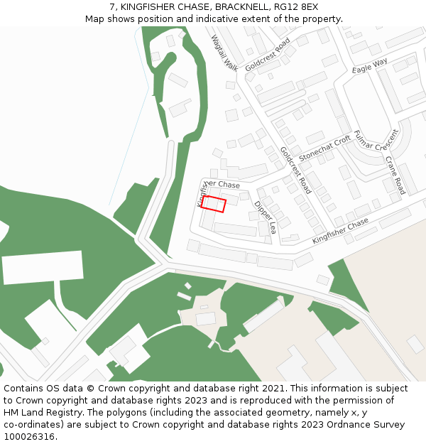 7, KINGFISHER CHASE, BRACKNELL, RG12 8EX: Location map and indicative extent of plot
