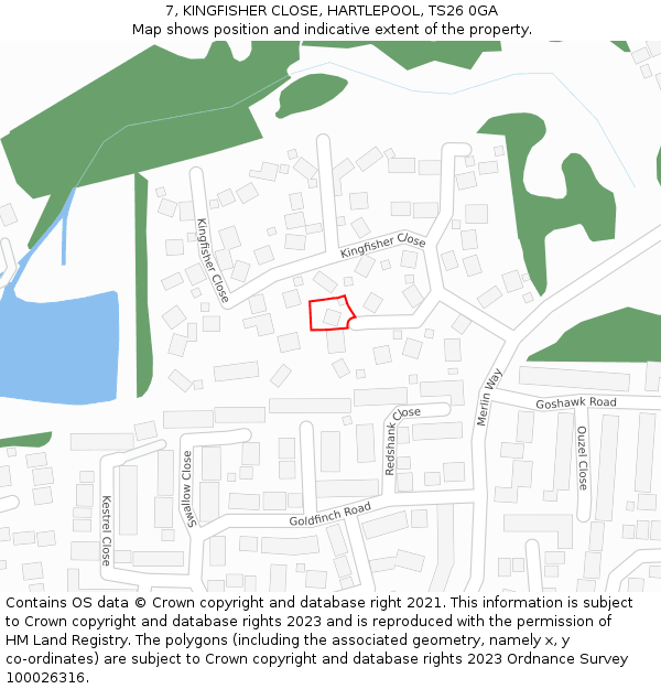 7, KINGFISHER CLOSE, HARTLEPOOL, TS26 0GA: Location map and indicative extent of plot