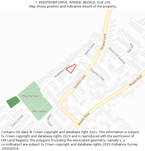 7, KINGFISHER DRIVE, AISKEW, BEDALE, DL8 1XG: Location map and indicative extent of plot