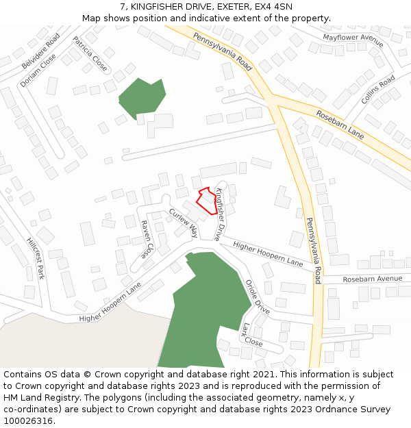 7, KINGFISHER DRIVE, EXETER, EX4 4SN: Location map and indicative extent of plot