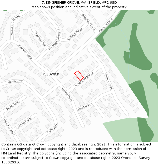 7, KINGFISHER GROVE, WAKEFIELD, WF2 6SD: Location map and indicative extent of plot