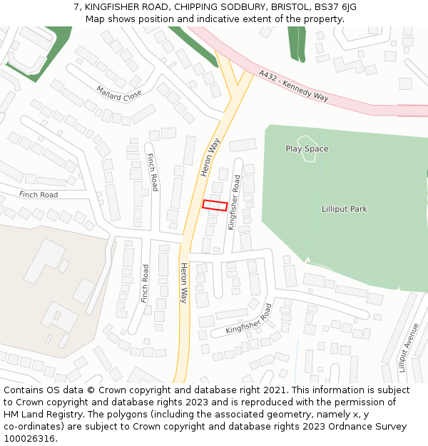 7, KINGFISHER ROAD, CHIPPING SODBURY, BRISTOL, BS37 6JG: Location map and indicative extent of plot