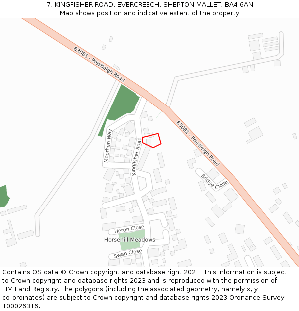 7, KINGFISHER ROAD, EVERCREECH, SHEPTON MALLET, BA4 6AN: Location map and indicative extent of plot