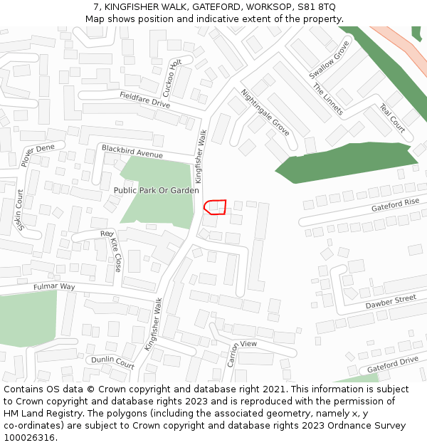 7, KINGFISHER WALK, GATEFORD, WORKSOP, S81 8TQ: Location map and indicative extent of plot