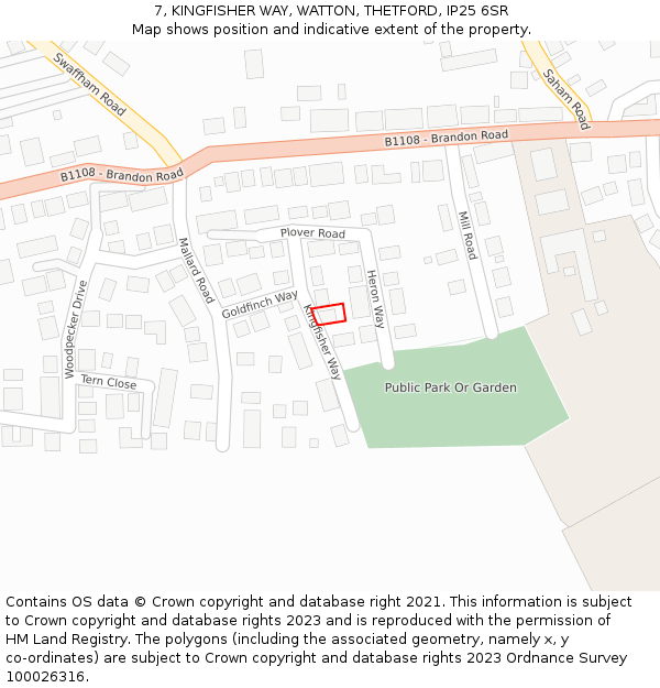 7, KINGFISHER WAY, WATTON, THETFORD, IP25 6SR: Location map and indicative extent of plot