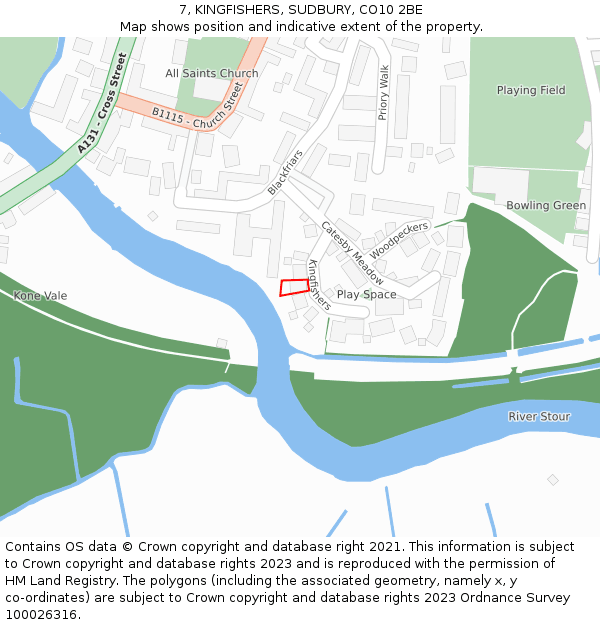 7, KINGFISHERS, SUDBURY, CO10 2BE: Location map and indicative extent of plot