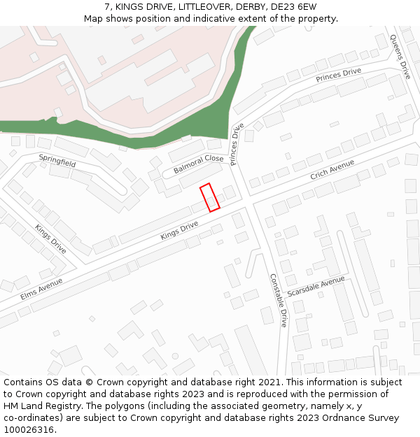 7, KINGS DRIVE, LITTLEOVER, DERBY, DE23 6EW: Location map and indicative extent of plot