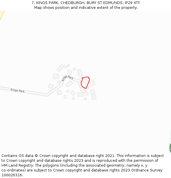 7, KINGS PARK, CHEDBURGH, BURY ST EDMUNDS, IP29 4TY: Location map and indicative extent of plot