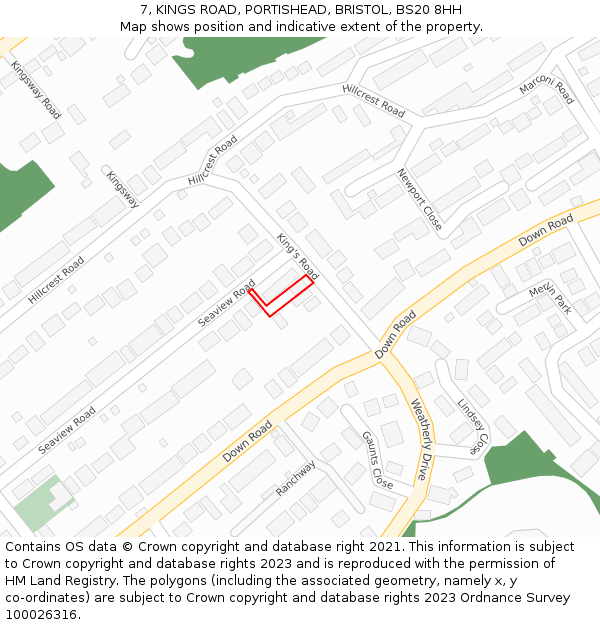 7, KINGS ROAD, PORTISHEAD, BRISTOL, BS20 8HH: Location map and indicative extent of plot