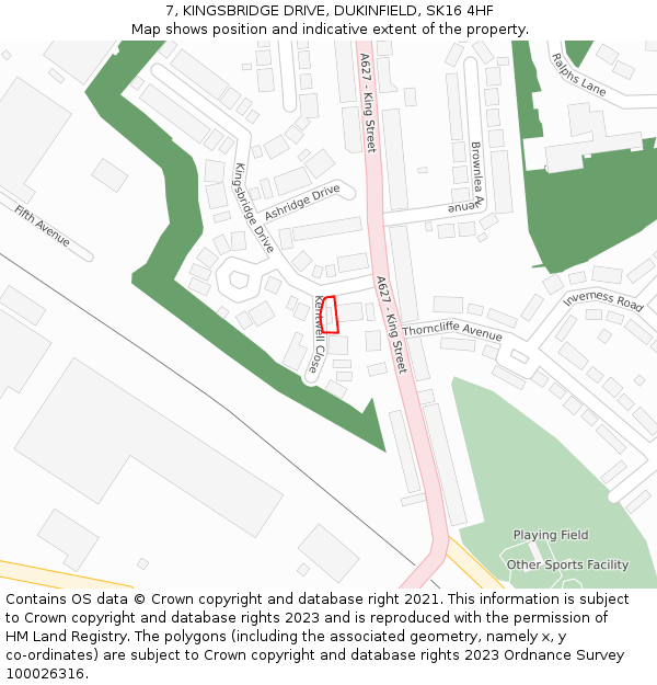 7, KINGSBRIDGE DRIVE, DUKINFIELD, SK16 4HF: Location map and indicative extent of plot