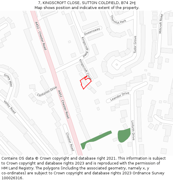 7, KINGSCROFT CLOSE, SUTTON COLDFIELD, B74 2HJ: Location map and indicative extent of plot