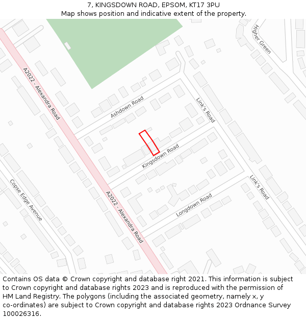 7, KINGSDOWN ROAD, EPSOM, KT17 3PU: Location map and indicative extent of plot
