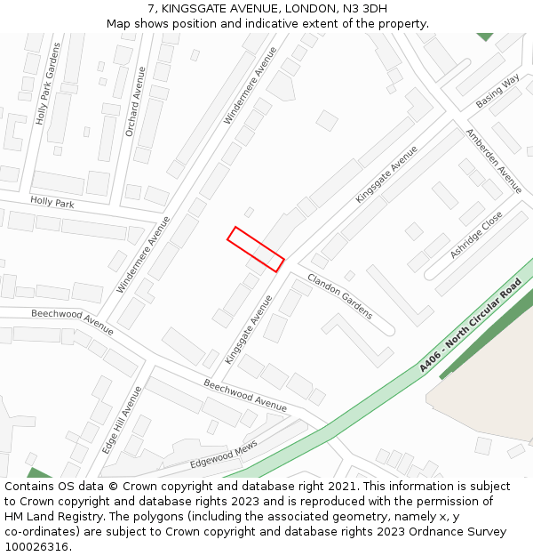 7, KINGSGATE AVENUE, LONDON, N3 3DH: Location map and indicative extent of plot