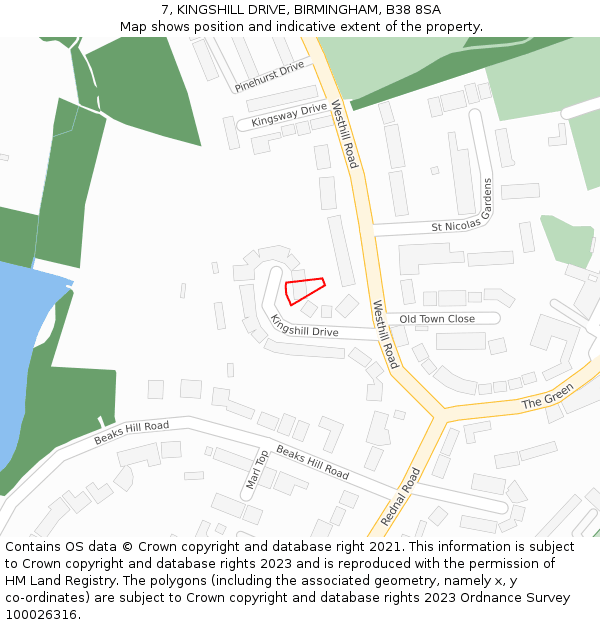 7, KINGSHILL DRIVE, BIRMINGHAM, B38 8SA: Location map and indicative extent of plot