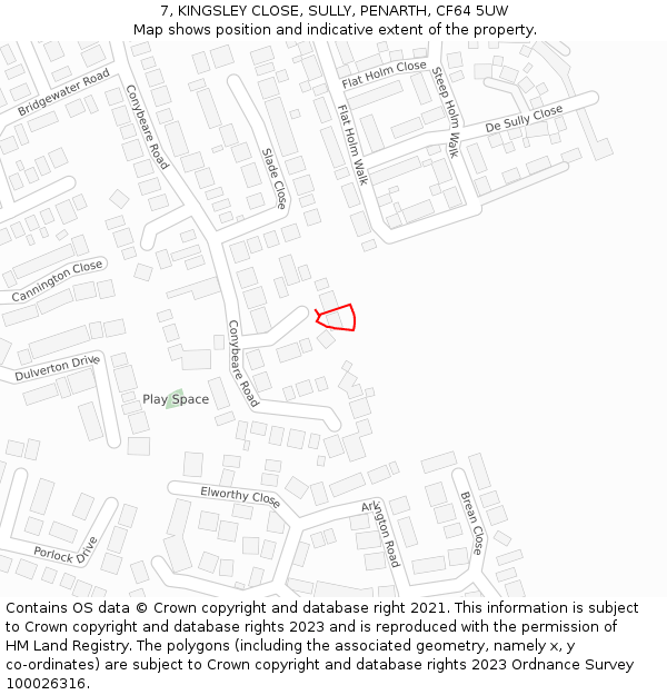 7, KINGSLEY CLOSE, SULLY, PENARTH, CF64 5UW: Location map and indicative extent of plot