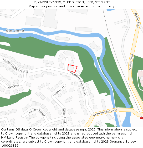 7, KINGSLEY VIEW, CHEDDLETON, LEEK, ST13 7NT: Location map and indicative extent of plot