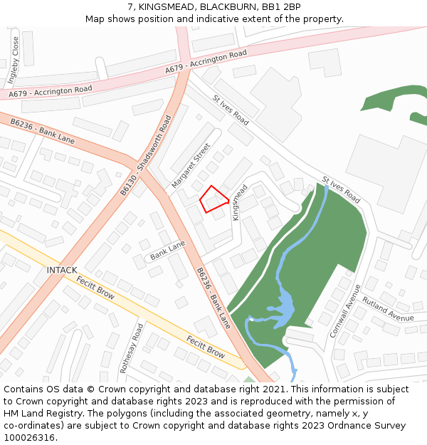 7, KINGSMEAD, BLACKBURN, BB1 2BP: Location map and indicative extent of plot