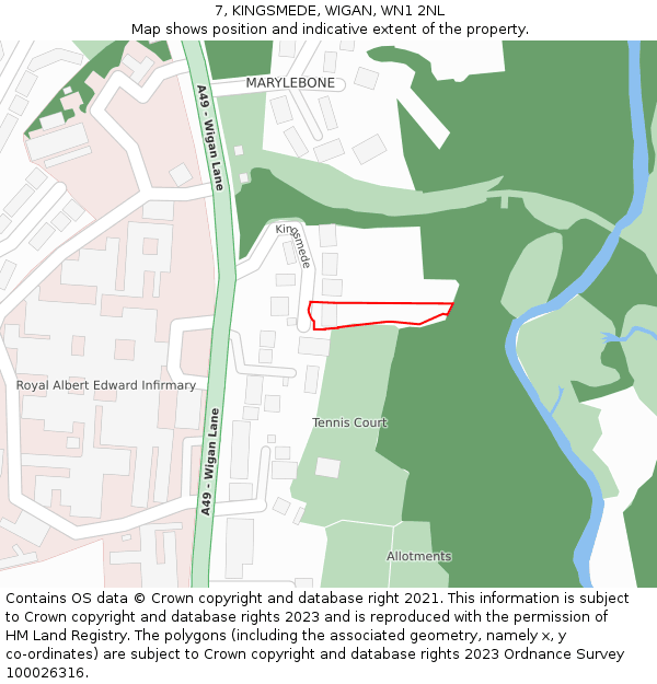 7, KINGSMEDE, WIGAN, WN1 2NL: Location map and indicative extent of plot