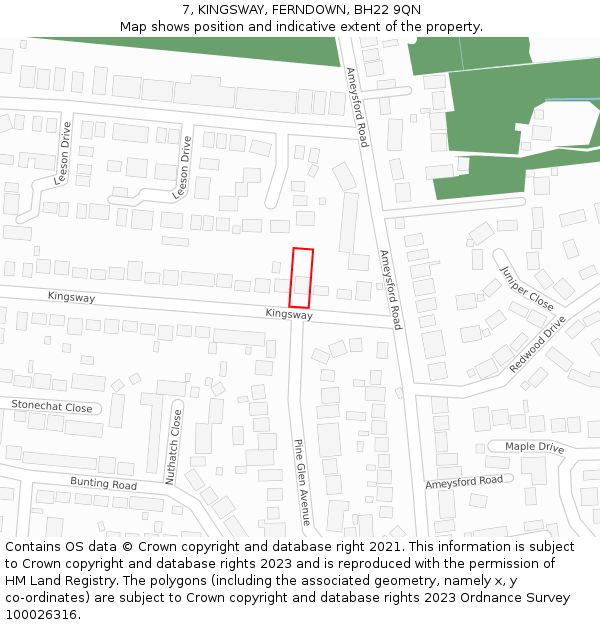 7, KINGSWAY, FERNDOWN, BH22 9QN: Location map and indicative extent of plot