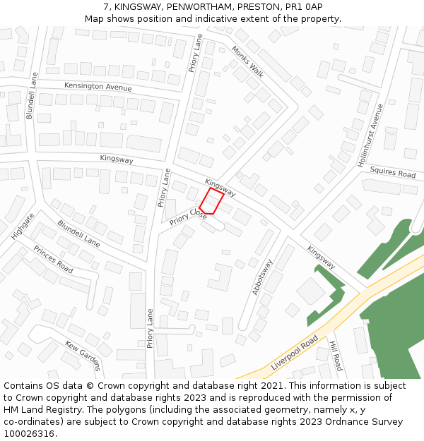7, KINGSWAY, PENWORTHAM, PRESTON, PR1 0AP: Location map and indicative extent of plot