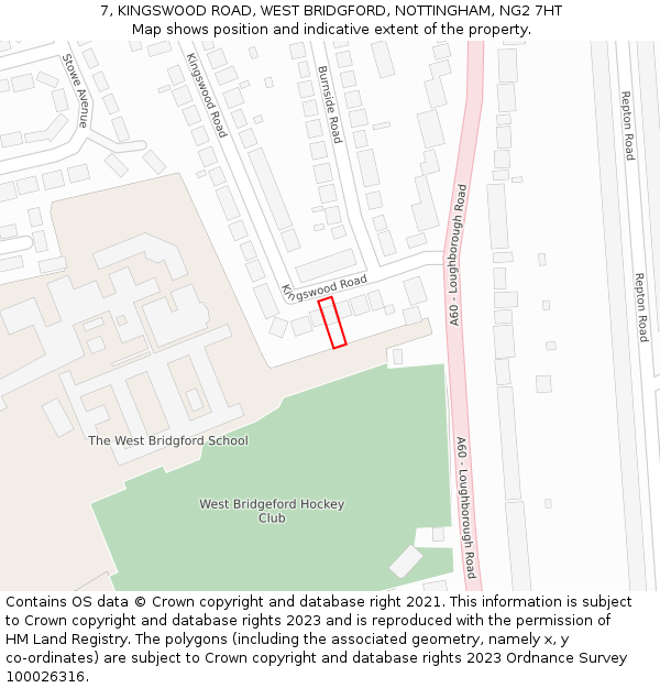 7, KINGSWOOD ROAD, WEST BRIDGFORD, NOTTINGHAM, NG2 7HT: Location map and indicative extent of plot