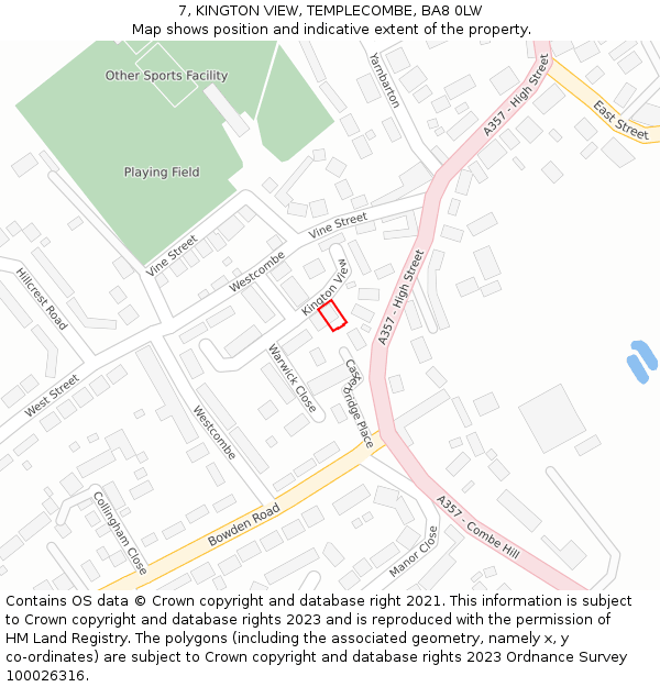 7, KINGTON VIEW, TEMPLECOMBE, BA8 0LW: Location map and indicative extent of plot
