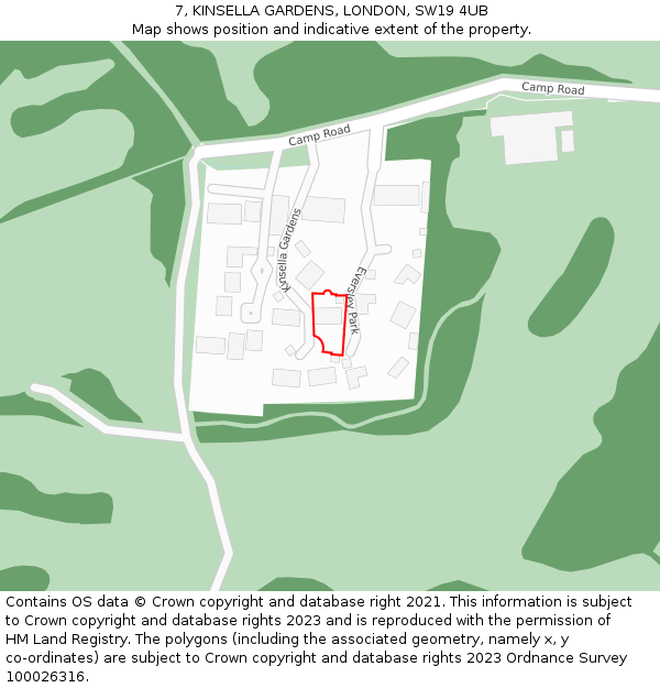 7, KINSELLA GARDENS, LONDON, SW19 4UB: Location map and indicative extent of plot