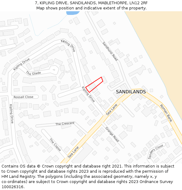 7, KIPLING DRIVE, SANDILANDS, MABLETHORPE, LN12 2RF: Location map and indicative extent of plot