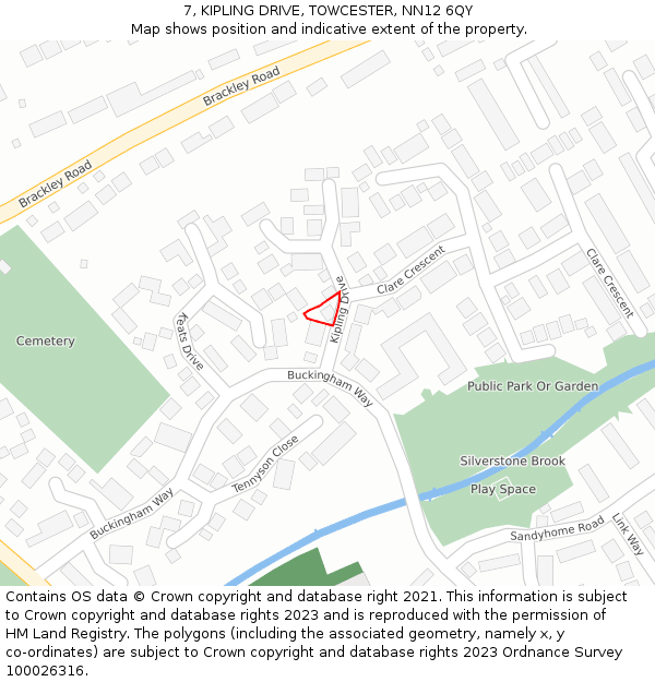 7, KIPLING DRIVE, TOWCESTER, NN12 6QY: Location map and indicative extent of plot