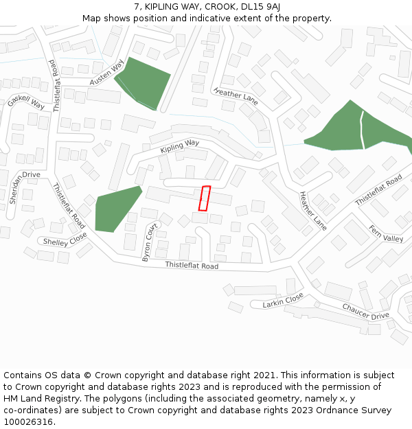 7, KIPLING WAY, CROOK, DL15 9AJ: Location map and indicative extent of plot