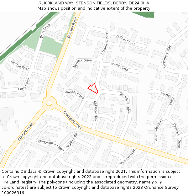 7, KIRKLAND WAY, STENSON FIELDS, DERBY, DE24 3HA: Location map and indicative extent of plot