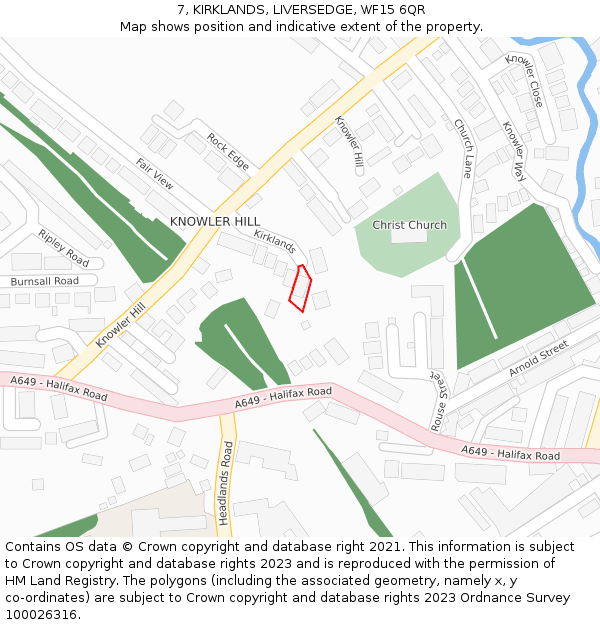 7, KIRKLANDS, LIVERSEDGE, WF15 6QR: Location map and indicative extent of plot