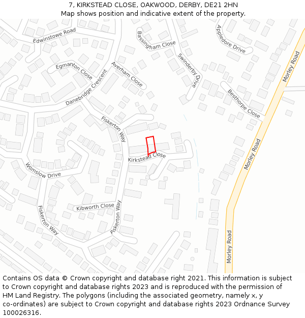 7, KIRKSTEAD CLOSE, OAKWOOD, DERBY, DE21 2HN: Location map and indicative extent of plot