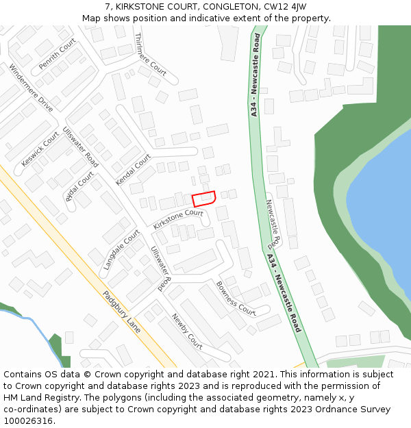 7, KIRKSTONE COURT, CONGLETON, CW12 4JW: Location map and indicative extent of plot