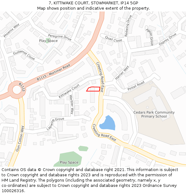 7, KITTIWAKE COURT, STOWMARKET, IP14 5GP: Location map and indicative extent of plot