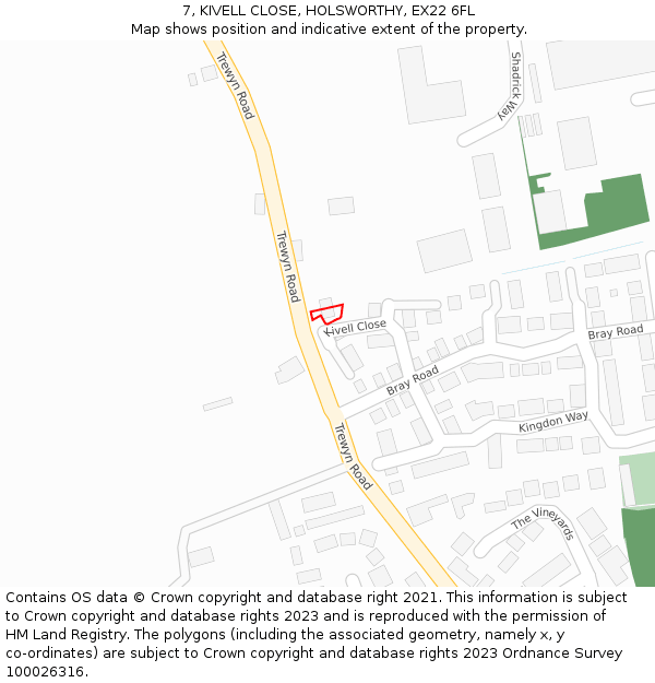 7, KIVELL CLOSE, HOLSWORTHY, EX22 6FL: Location map and indicative extent of plot