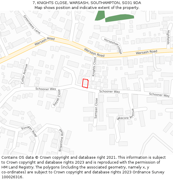 7, KNIGHTS CLOSE, WARSASH, SOUTHAMPTON, SO31 9DA: Location map and indicative extent of plot