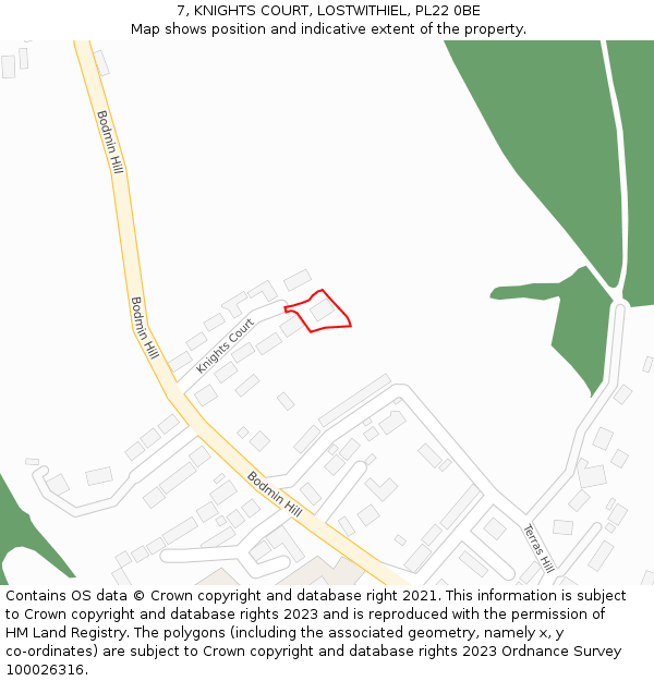 7, KNIGHTS COURT, LOSTWITHIEL, PL22 0BE: Location map and indicative extent of plot