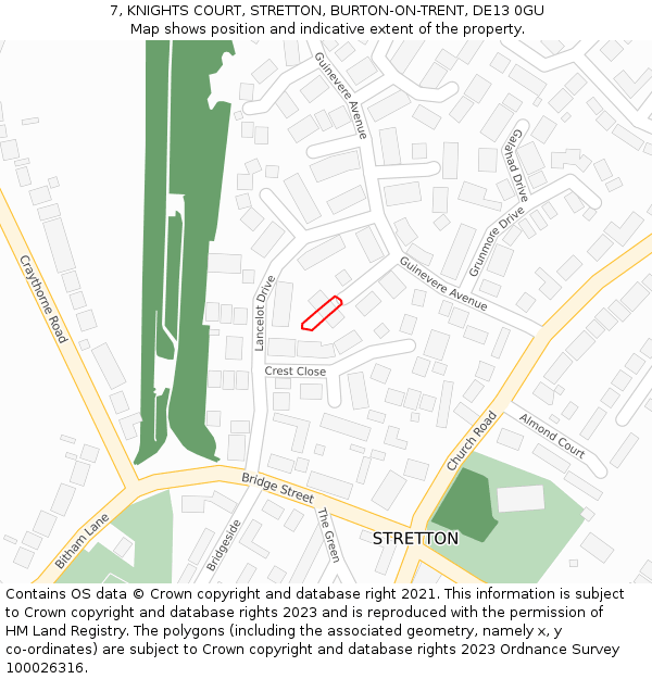 7, KNIGHTS COURT, STRETTON, BURTON-ON-TRENT, DE13 0GU: Location map and indicative extent of plot