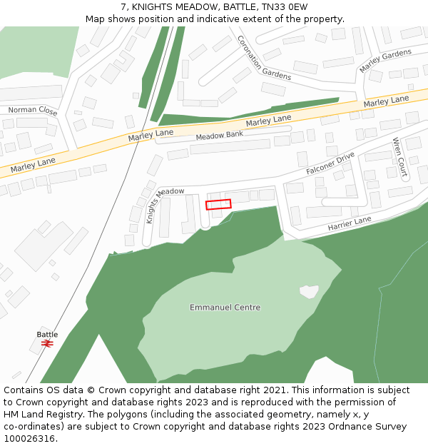 7, KNIGHTS MEADOW, BATTLE, TN33 0EW: Location map and indicative extent of plot