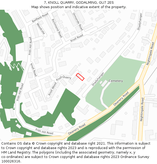 7, KNOLL QUARRY, GODALMING, GU7 2ES: Location map and indicative extent of plot